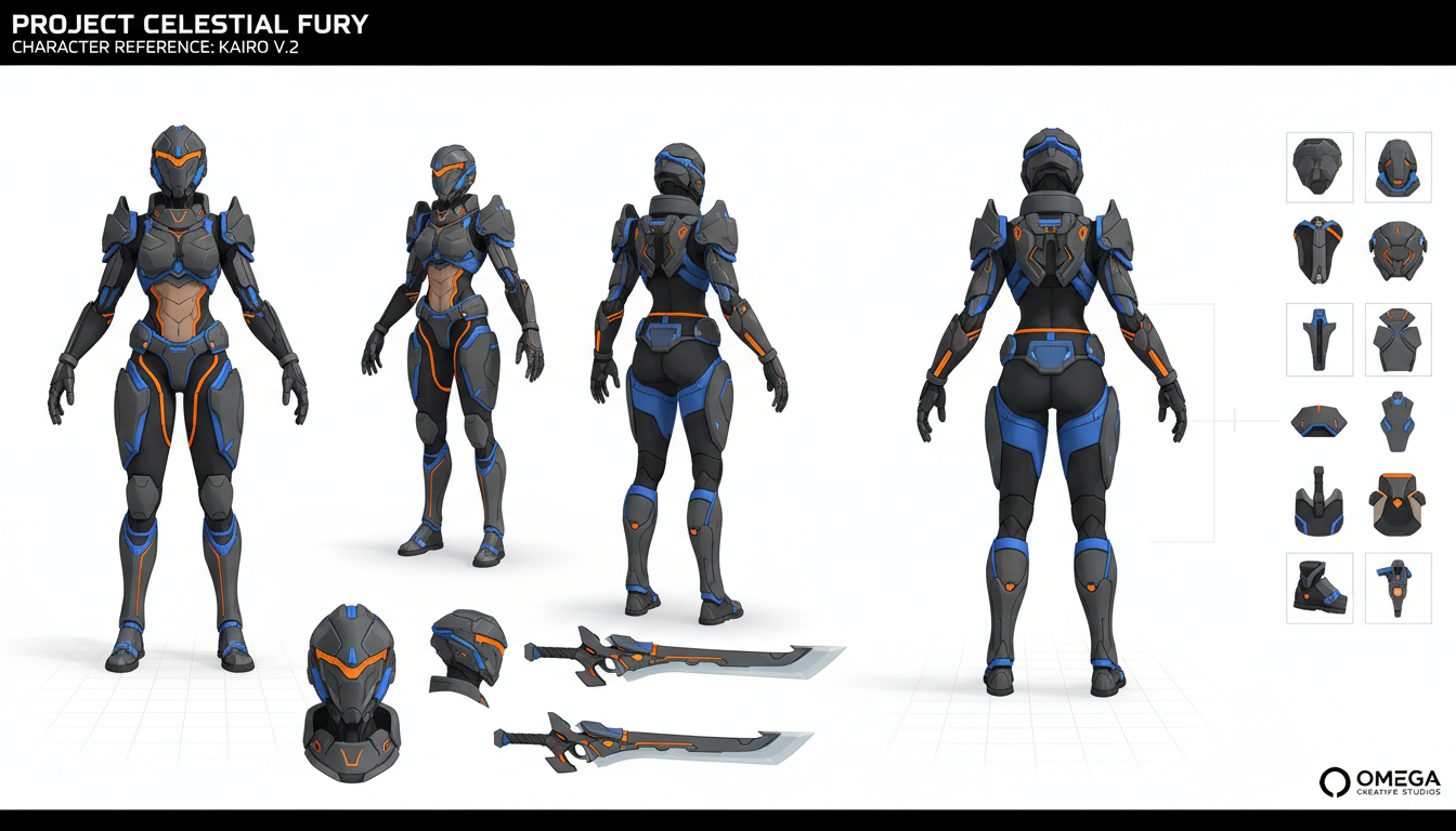 Character turnaround sheet with front side back views