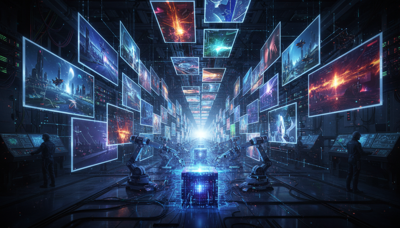 Infinite video generation concept showing smooth video frames extending into infinity