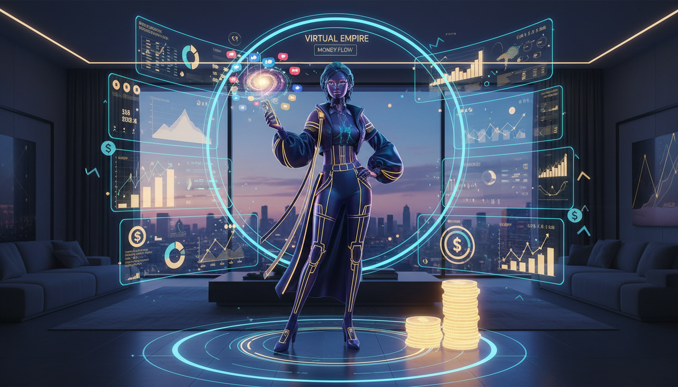 AI influencer success concept with engagement metrics and monetization