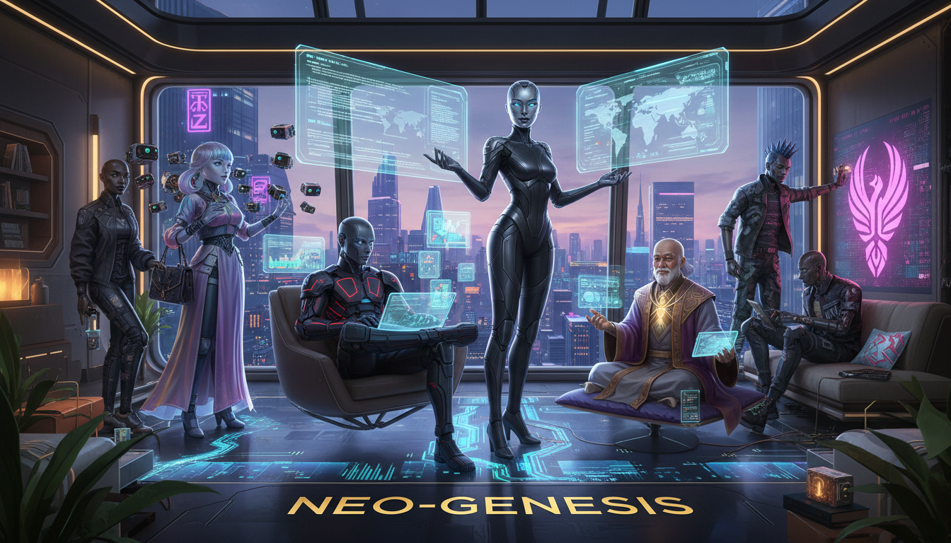 Multiple AI influencer characters representing a content business empire