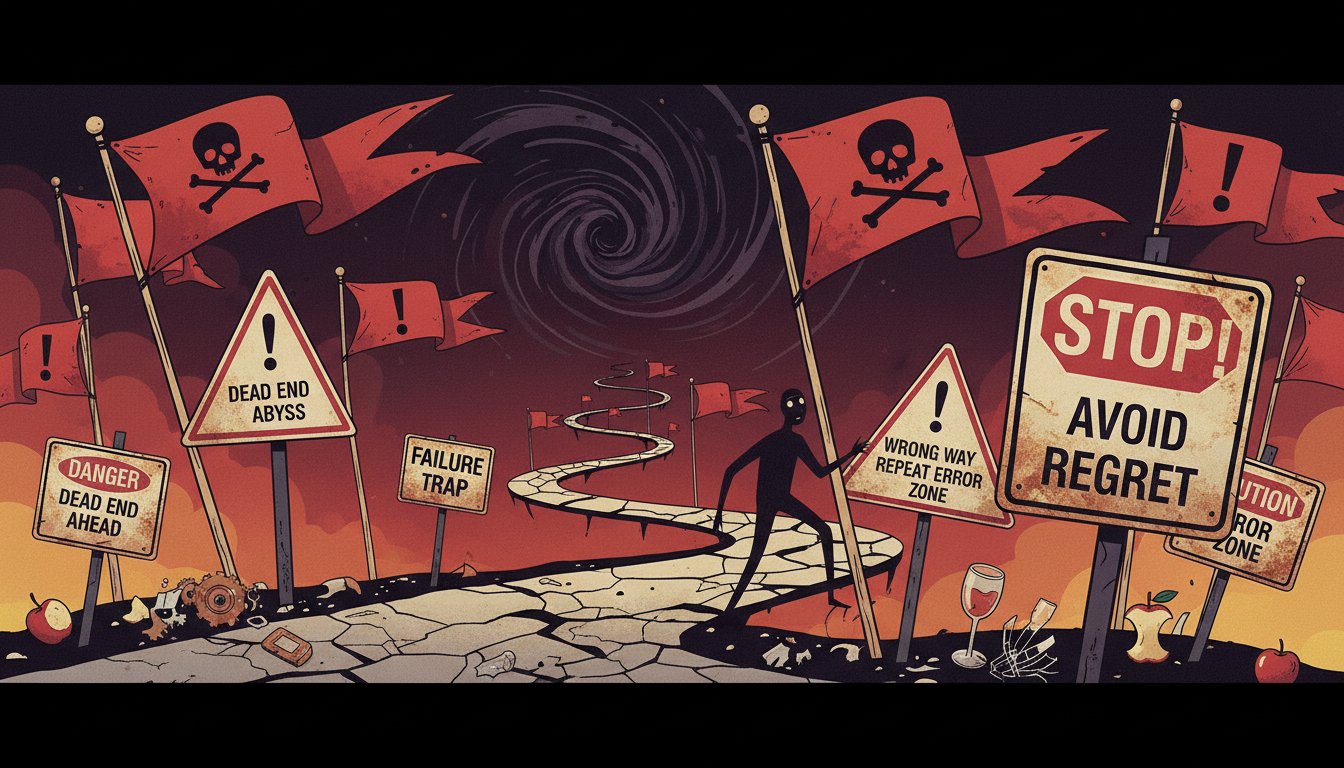 Warning signs illustrating common AI influencer mistakes to avoid