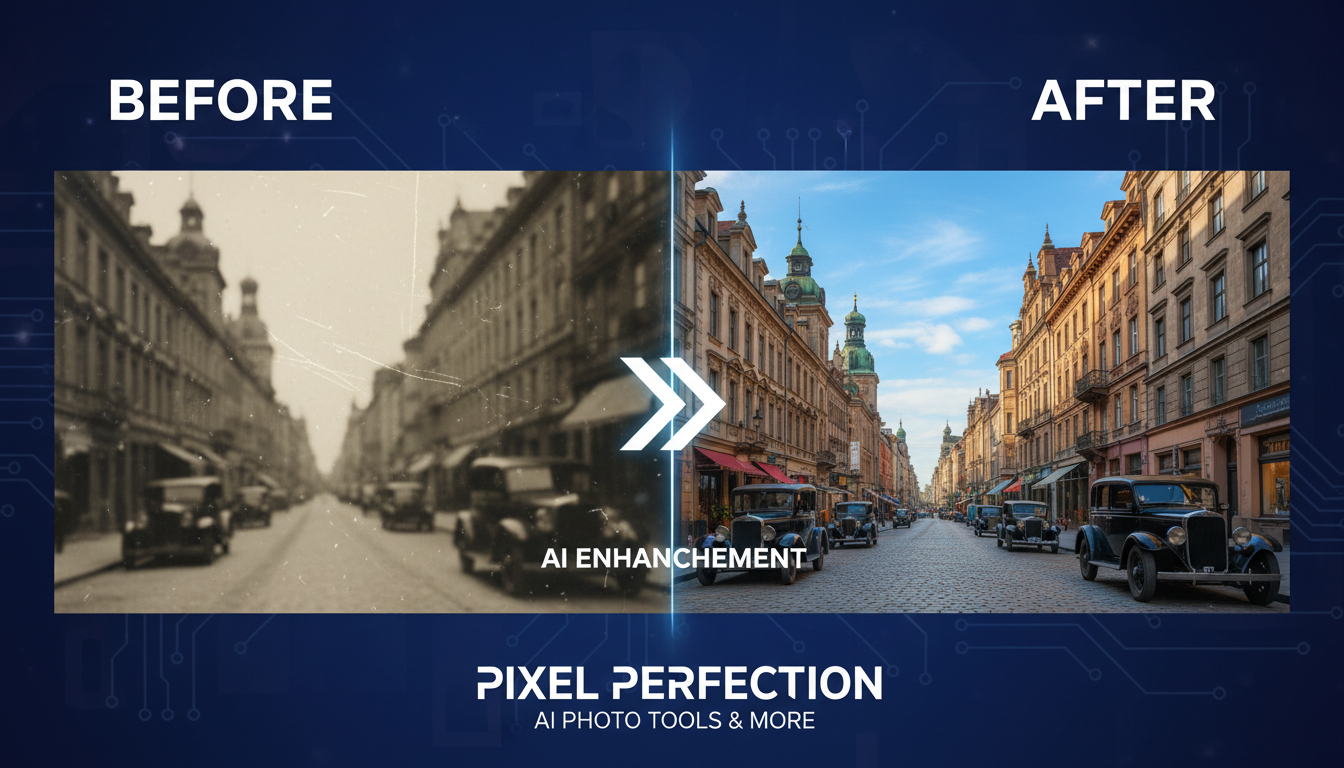 Before and after comparison showing AI photo enhancement and transformation