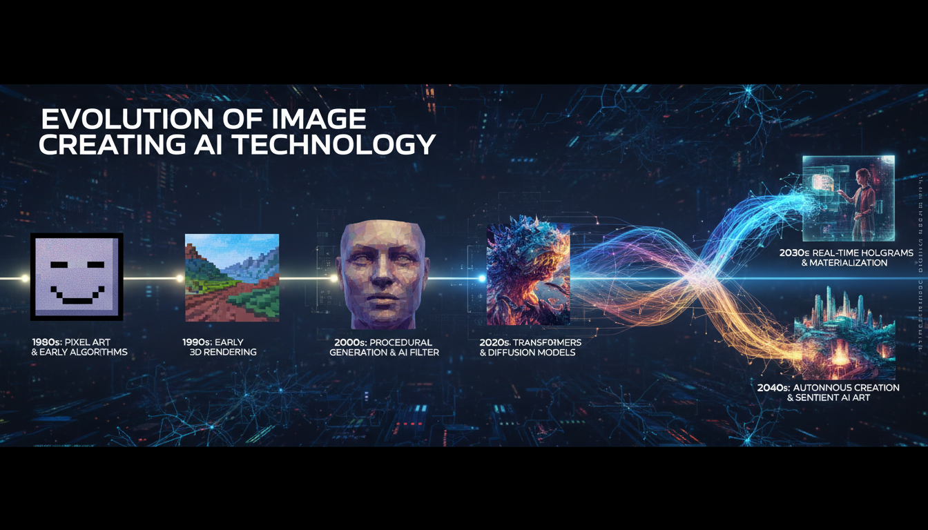 Evolution of AI image creation from early neural networks to modern photorealistic outputs
