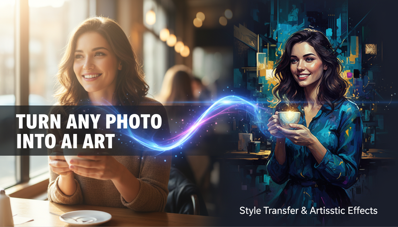 Before and after comparison of a regular photo transformed into AI art