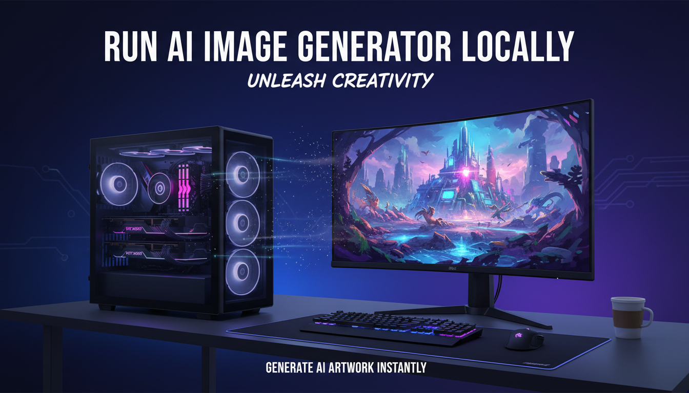 Gaming PC with GPU generating AI artwork locally on screen