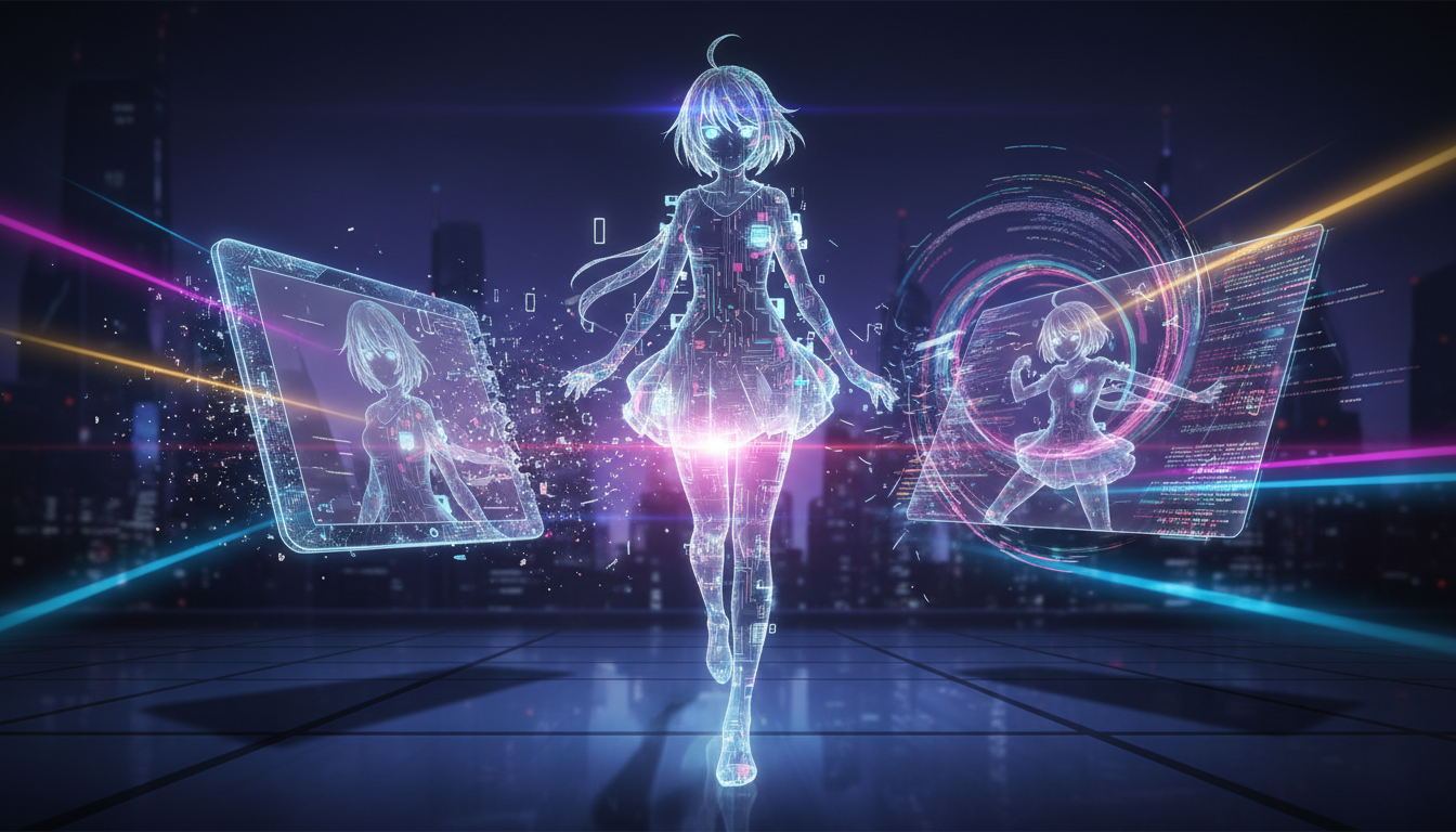 AI anime character being transformed from a still image into animated video content