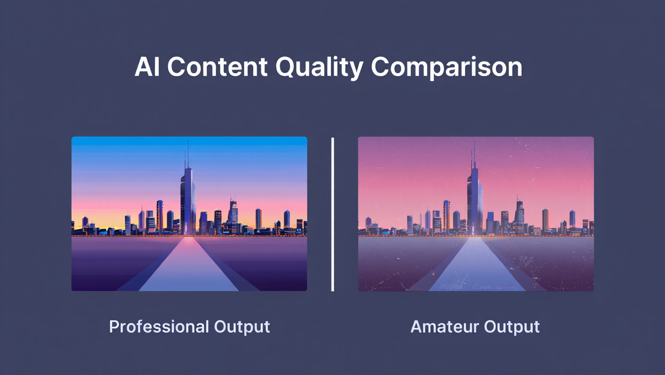 AI content quality comparison showing professional vs amateur outputs