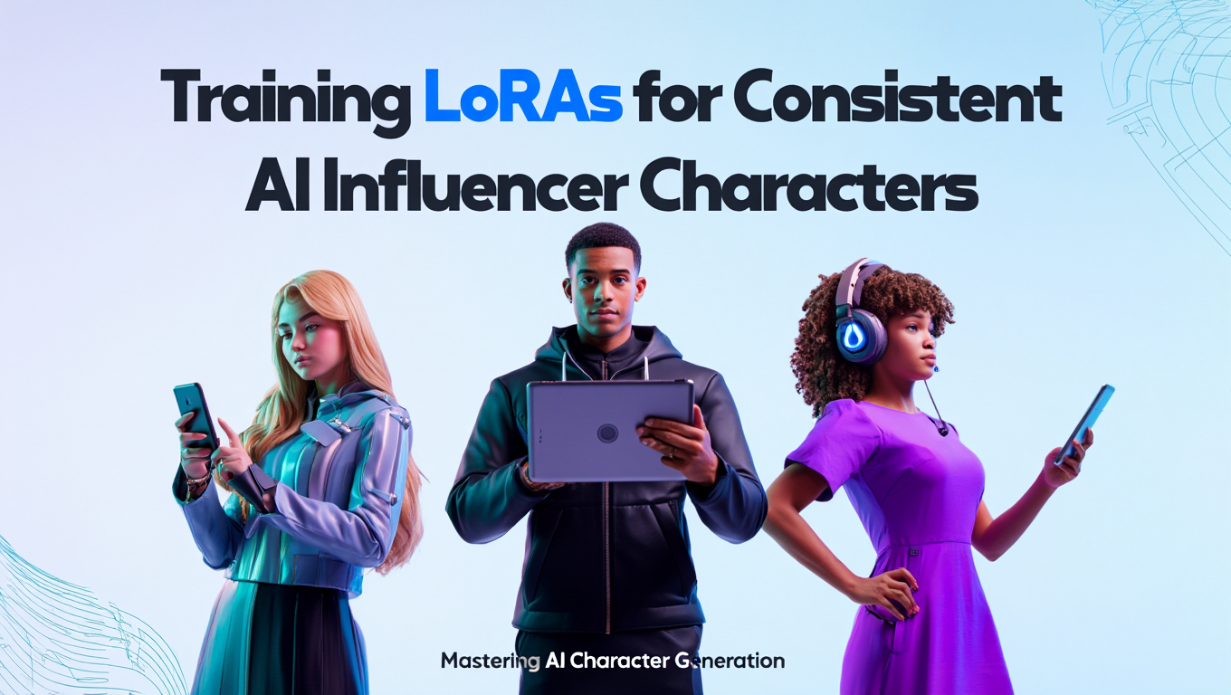LoRA training process for AI influencer character showing before and after consistency