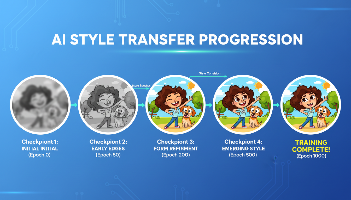 Cartoon LoRA training progress visualization